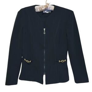 Vintage Sheri Martin Full Zip Blazer Jacket Size 8 Black Gold Career Retro 90s